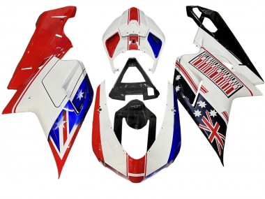 Shop 2007-2014 Ducati 848/1098/1198 Motorcycle Fairings - White Red Blue Glossy Black