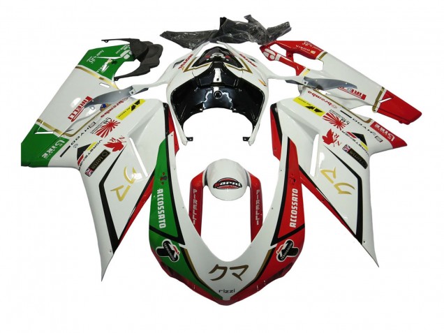 2007-2014 Ducati 848/1098/1198 Motorcycle Fairings - White Red Green Accossato