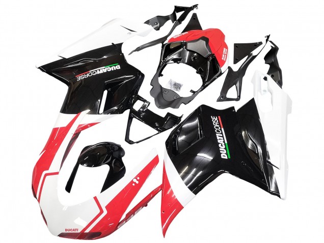 2007-2014 Ducati 848/1098/1198 Motorcycle Fairings - White Red Glossy Black