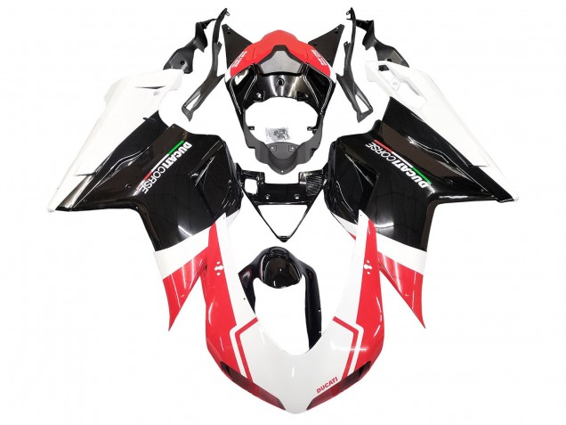 2007-2014 Ducati 848/1098/1198 Motorcycle Fairings - White Red Glossy Black