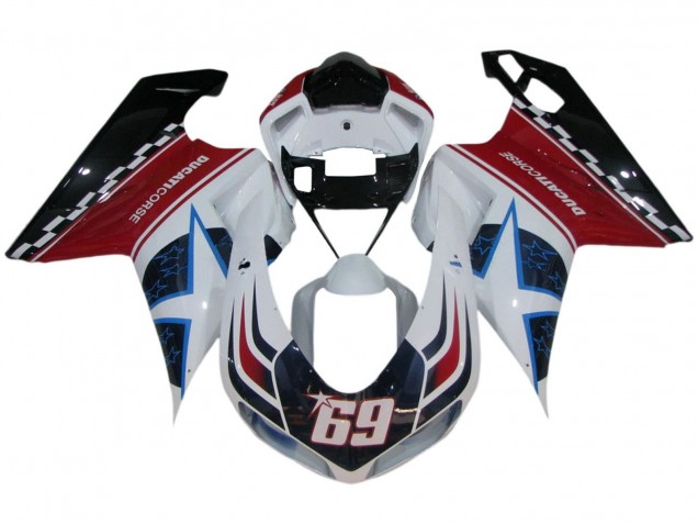2007-2014 Ducati 848/1098/1198 Motorcycle Fairings - White Red Blue Glossy Black Corse 69