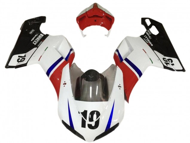 2007-2014 Ducati 848/1098/1198 Motorcycle Fairings - White Red Blue Glossy Black 19