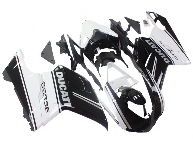 2007-2014 Ducati 848/1098/1198 Motorcycle Fairings - White Glossy Black Corse