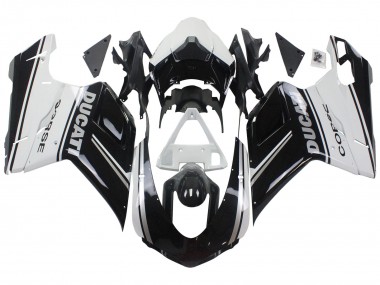 Shop 2007-2014 Ducati 848/1098/1198 Motorcycle Fairings - White Glossy Black Corse