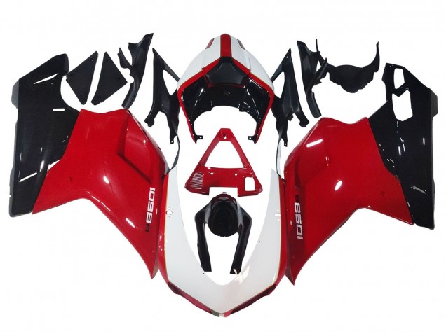 2007-2014 Ducati 1098 Motorcycle Fairings - White Red Glossy Black