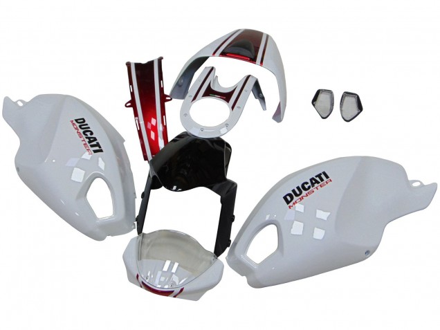 2008-2012 Ducati Monster 696 796 1100 1100S Motorcycle Fairings - White Red Glossy Black