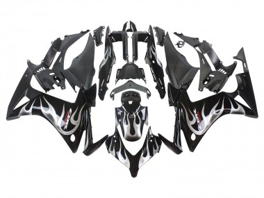 Shop 2013-2015 Honda CBR500R Motorcycle Fairings - Glossy Black Silver Flame