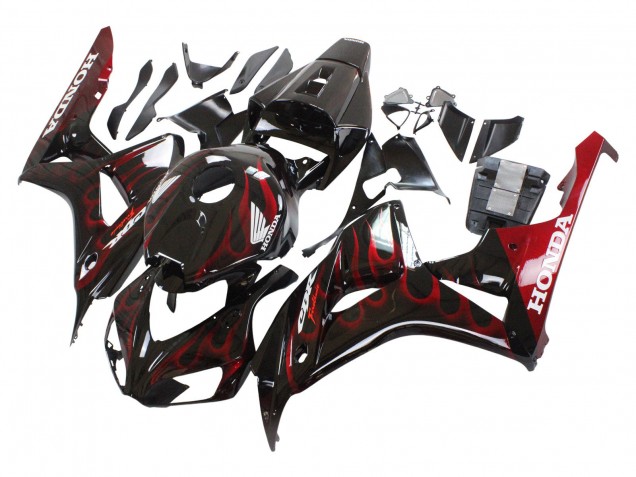 2006-2007 Honda CBR1000RR Motorcycle Fairing - Glossy Black Red Flame