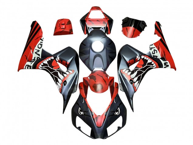 2006-2007 Honda CBR1000RR Motorcycle Fairings - Red Matte Black Monster Shark