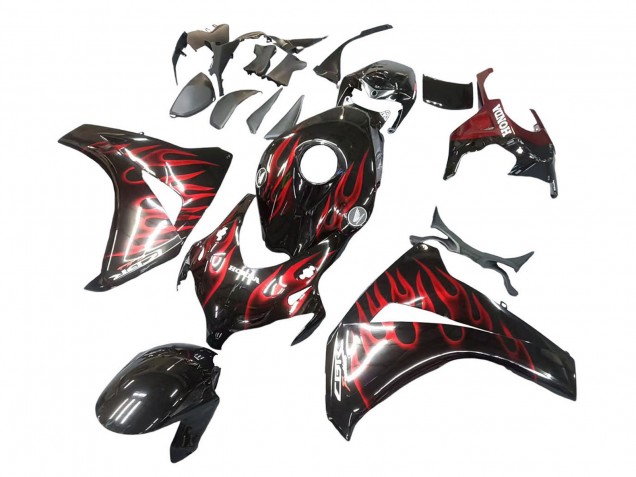 2008-2011 Honda CBR1000RR Motorcycle Fairing - Glossy Black Red Flame