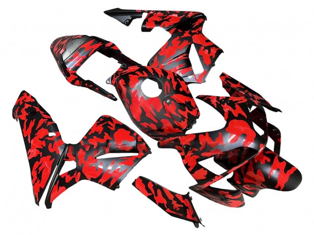 2003-2004 Honda CBR600RR Motorcycle Fairings - Black Red Grey Camouflage