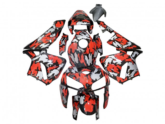 2005-2006 Honda CBR600RR Motorcycle Fairings - Black with Red Grey Camouflage