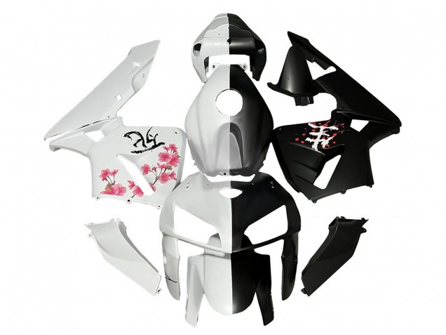 2005-2006 Honda CBR600RR Motorcycle Fairings - Black White with Cherry Blossom