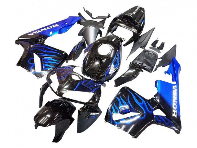 2005-2006 Honda CBR600RR Motorcycle Fairing - Glossy Black Blue Flame