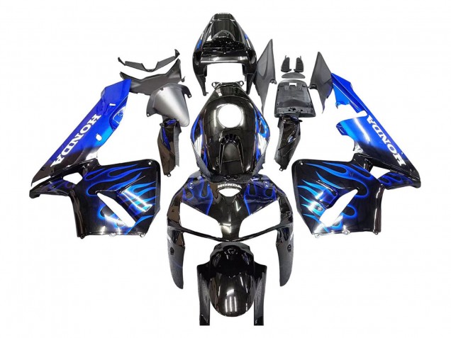 2005-2006 Honda CBR600RR Motorcycle Fairing - Glossy Black Blue Flame