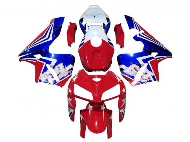 2005-2006 Honda CBR600RR Motorcycle Fairings - Red White Blue 69