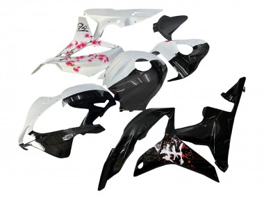 Shop 2007-2008 Honda CBR600RR Motorcycle Fairings - White Cherry Blossom Glossy Black Split
