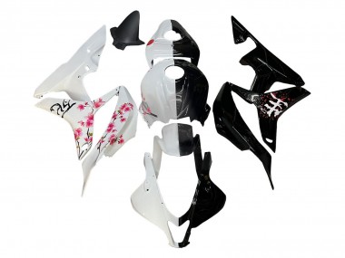 Shop 2007-2008 Honda CBR600RR Motorcycle Fairings - White Cherry Blossom Glossy Black Split