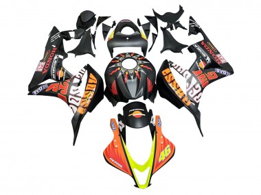 Shop 2007-2008 Honda CBR600RR Motorcycle Fairings - Matte Black Orange Red Rossi Repsol 46