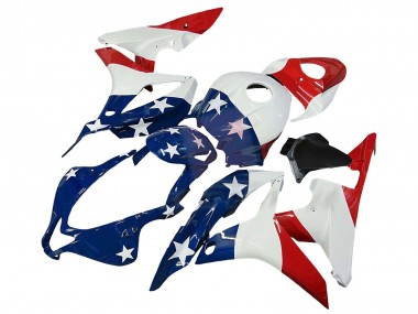 Shop 2007-2008 Honda CBR600RR Motorcycle Fairings - White Blue Red Star