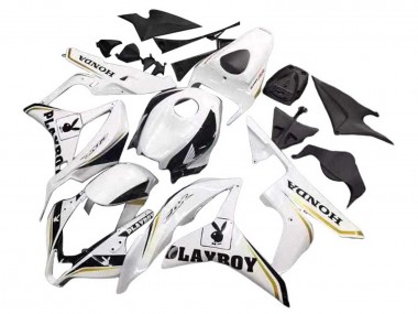 Shop 2007-2008 Honda CBR600RR Motorcycle Fairing - White Gold Glossy Black Playboy