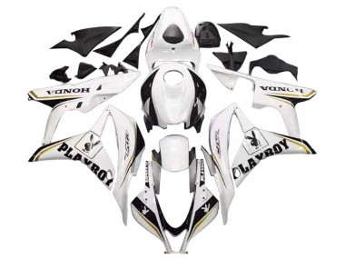 Shop 2007-2008 Honda CBR600RR Motorcycle Fairing - White Gold Glossy Black Playboy