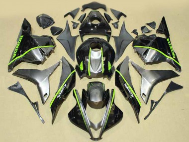Shop 2009-2012 Honda CBR600RR Motorcycle Fairings - Silver Glossy Black with Fluorescent Green Lines