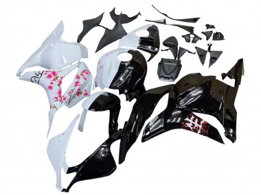 Shop 2009-2012 Honda CBR600RR Motorcycle Fairings - White Cherry Blossom Glossy Black