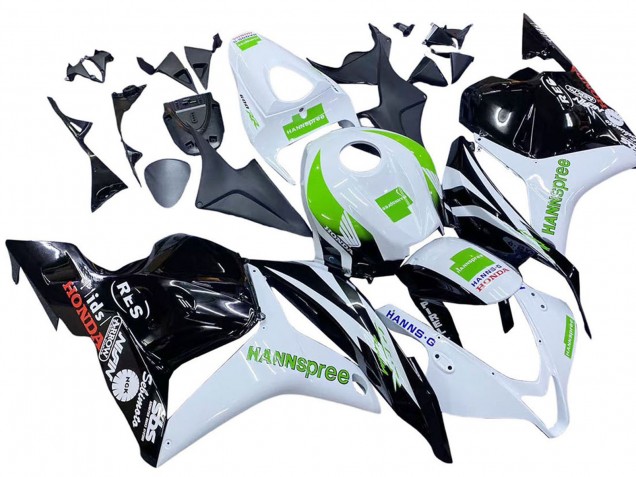 2009-2012 Honda CBR600RR Motorcycle Fairings - White Green Glossy Black Hannspree