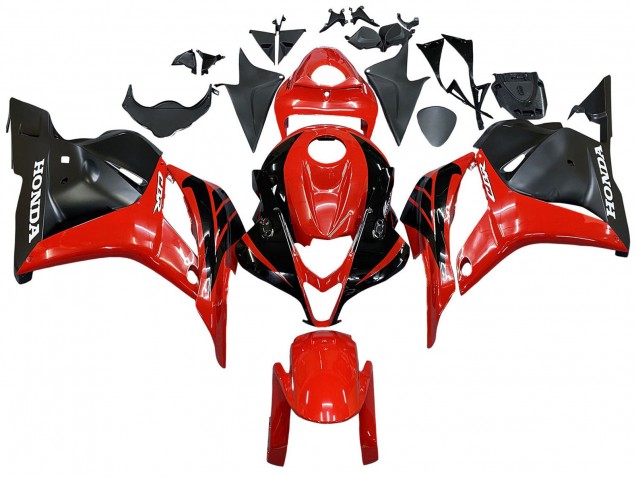 2009-2012 Honda CBR600RR Motorcycle Fairings - Red Glossy Black Matte Black Stripe