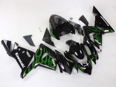 Shop 2004-2005 Kawasaki ZX10R Motorcycle Fairings - Black with Green Flame Ninja