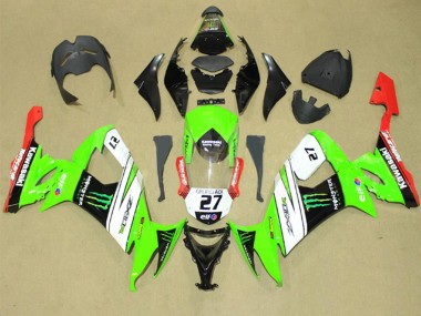 Shop 2008-2010 Kawasaki ZX10R Motorcycle Fairings - Green White Red Black Elf Green Monster Energy 27