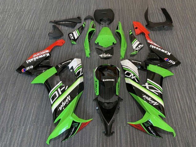 2008-2010 Kawasaki ZX10R Motorcycle Fairings - Green White Red Black Elf Monster Energy