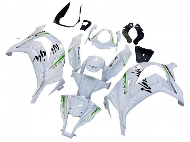 2011-2015 Kawasaki ZX10R Motorcycle Fairings - White Green Stripe Black Ninja