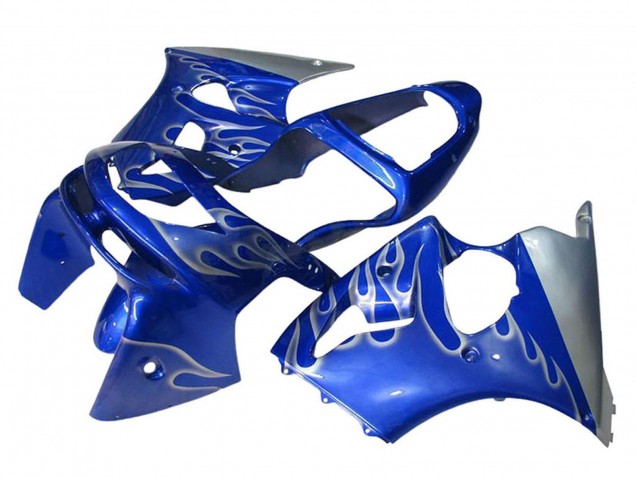 1998-1999 Kawasaki ZX6R Motorcycle Fairings - Blue Silver Flame