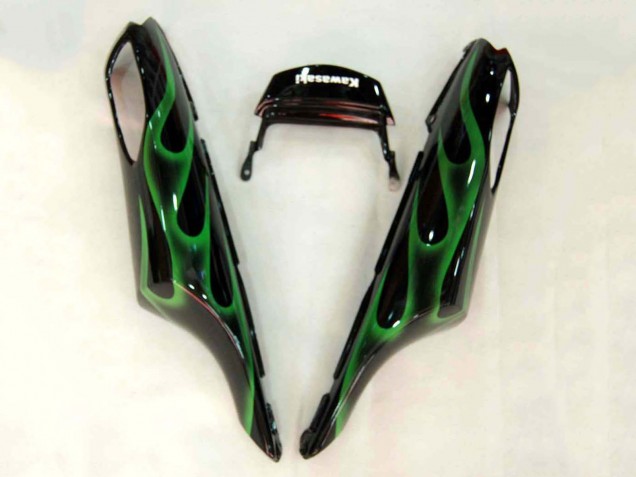 2006-2011 Kawasaki ZX14R ZZR1400 Motorcycle Fairing - Glossy Black Green Flame