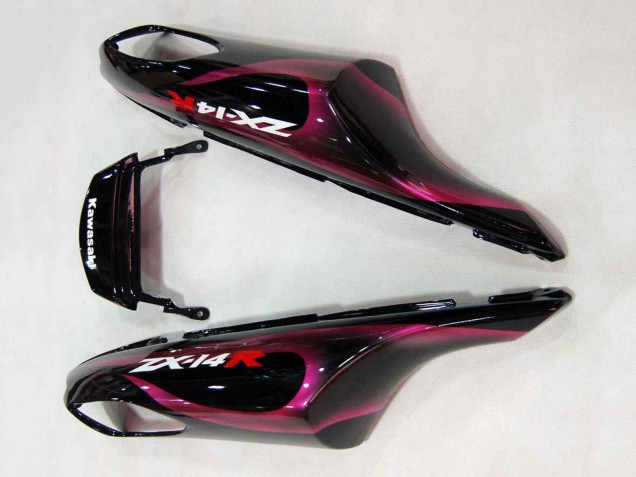 2006-2011 Kawasaki ZX14R ZZR1400 Motorcycle Fairings - Glossy Black Red Pink Flame