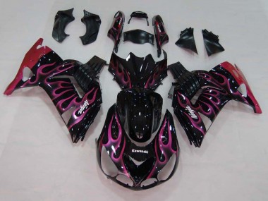 Shop 2006-2011 Kawasaki ZX14R ZZR1400 Motorcycle Fairings - Glossy Black Red Pink Flame