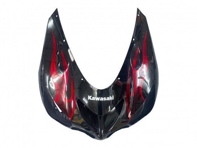 2006-2011 Kawasaki ZX14R ZZR1400 Motorcycle Fairing Kits - Glossy Black Red Flame