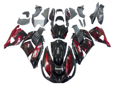 Shop 2006-2011 Kawasaki ZX14R ZZR1400 Motorcycle Fairing Kits - Glossy Black Red Flame
