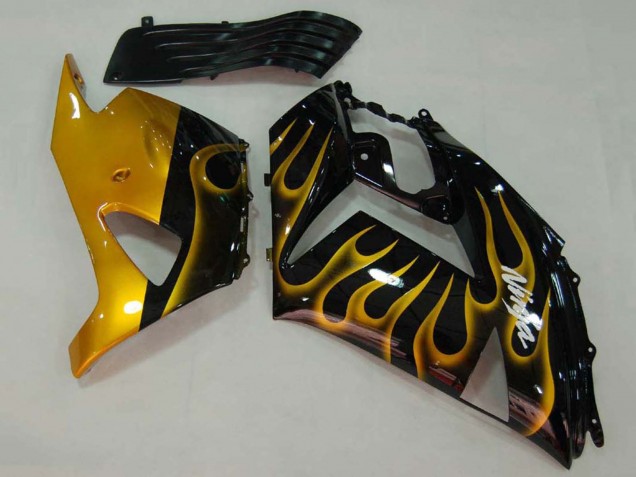 2006-2011 Kawasaki ZX14R ZZR1400 Motorcycle Fairings - Glossy Black Gold Flame