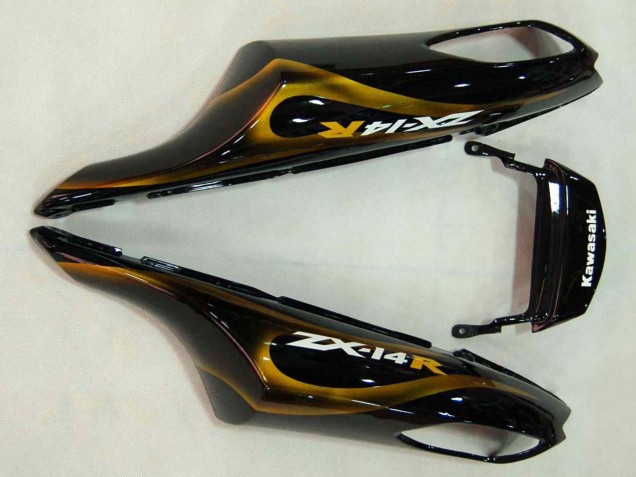 2006-2011 Kawasaki ZX14R ZZR1400 Motorcycle Fairings - Glossy Black Gold Flame