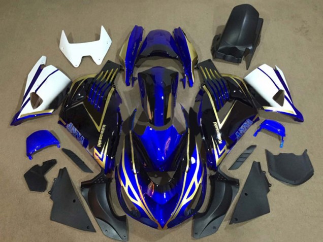 2006-2011 Kawasaki ZX14R ZZR1400 Motorcycle Fairings - White Blue Gold