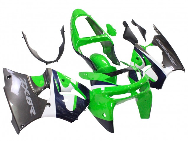 1998-1999 Kawasaki ZX6R Motorcycle Fairings - Green White Dark Blue Silver