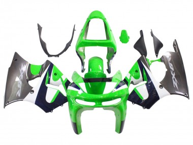 Shop 1998-1999 Kawasaki ZX6R Motorcycle Fairings - Green White Dark Blue Silver