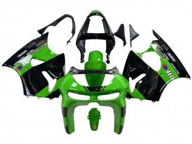 Shop 1998-1999 Kawasaki ZX6R Motorcycle Fairings - Green Glossy Black Elf Bridgestone
