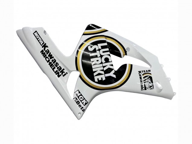 2003-2004 Kawasaki ZX6R Motorcycle Fairings - White Black Motul Lucky Strike