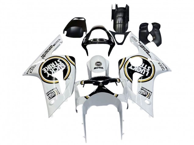 2003-2004 Kawasaki ZX6R Motorcycle Fairings - White Black Motul Lucky Strike