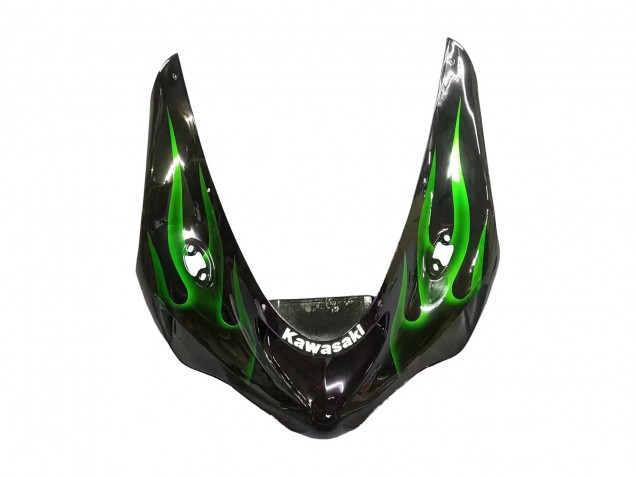 2005-2006 Kawasaki ZX6R Motorcycle Fairing - Glossy Black Green Flame