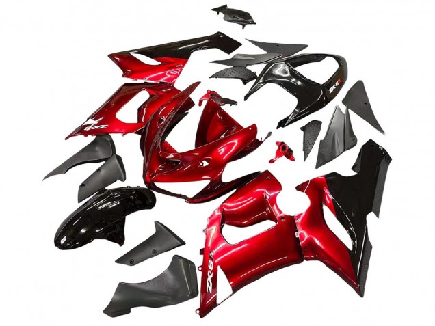 2005-2006 Kawasaki ZX6R Motorcycle Fairings - Red Black